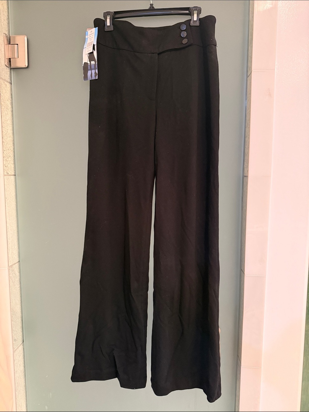 High-Rise Black Wide-Leg Pants with Button Waist